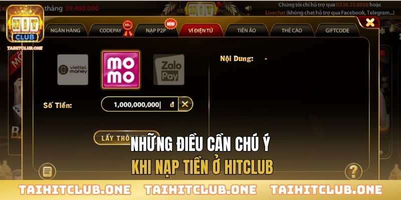 Những điều cần chú ý khi nạp tiền ở Hitclub